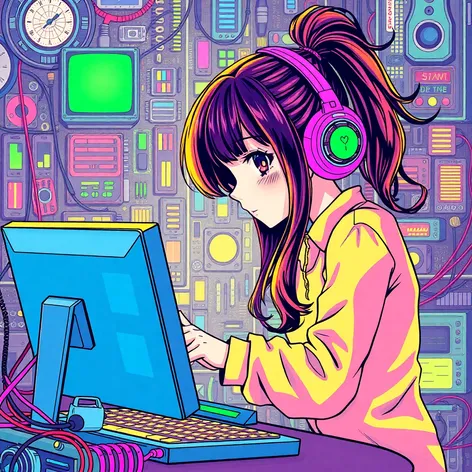 girl on computer illustration