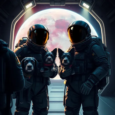 black astronauts with dogs