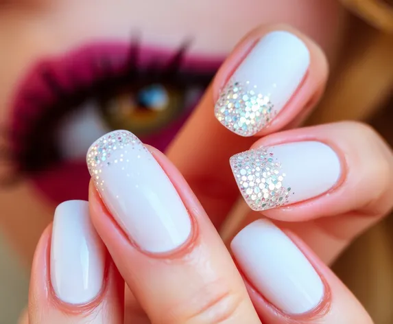 white and glitter nails