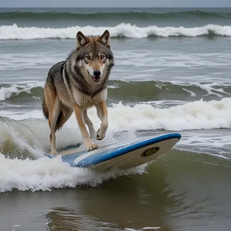wolf surfing at beach