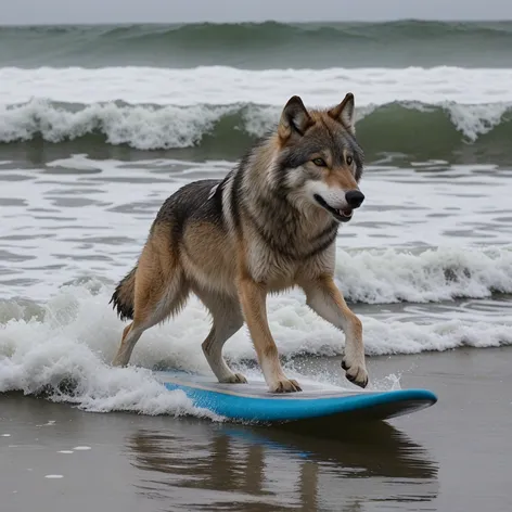 wolf surfing at beach