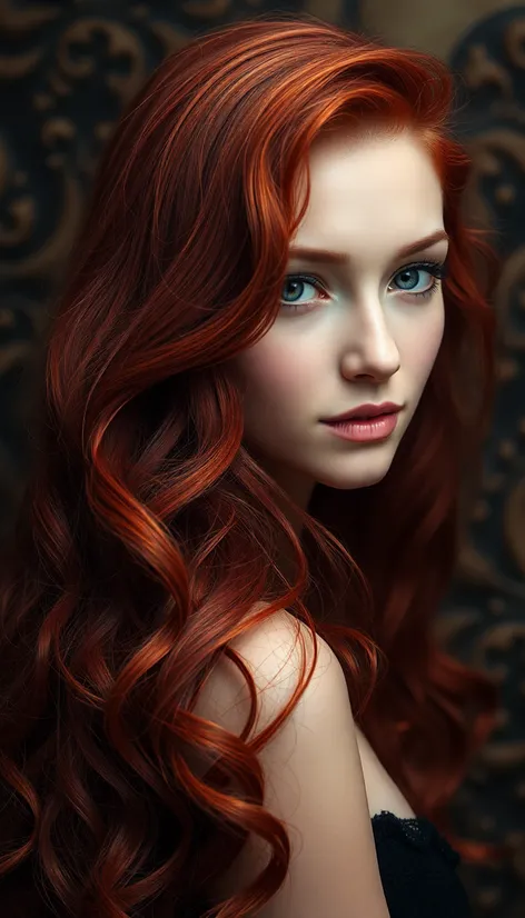 long wavy red hair