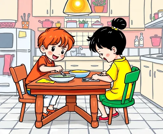 kids cleaning the table