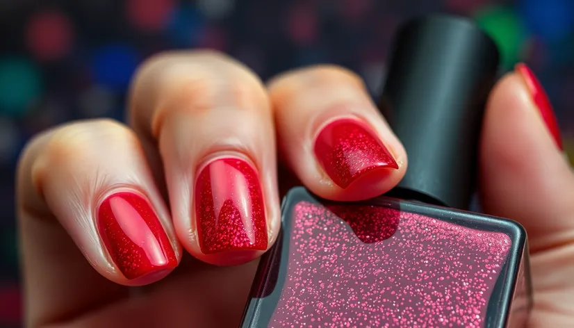 nails glitter red