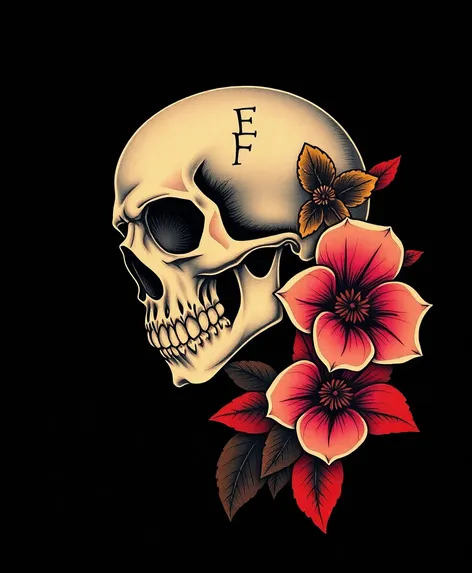 skull and flower tattoo