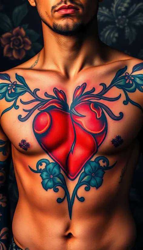 heart on chest tattoo