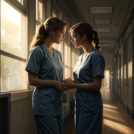two nurses whispering to