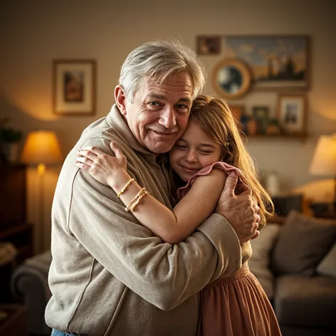 Grandfather and granddaughter hugging