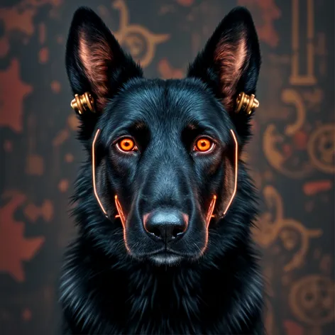 Black shepherd dog, cyberpunk,