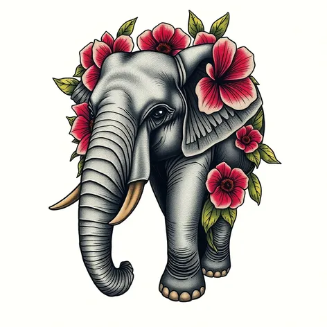 elephant tattoo flowers