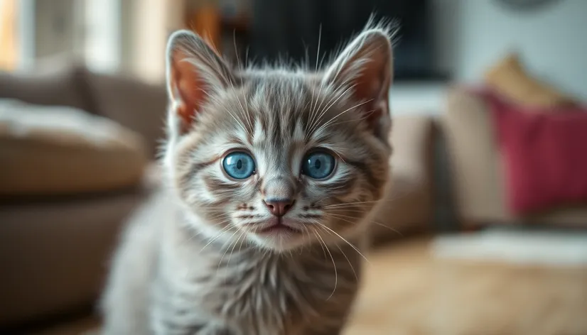 gray kitten with blue