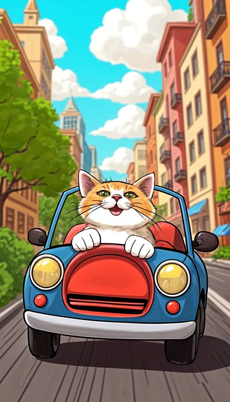 cat driving car