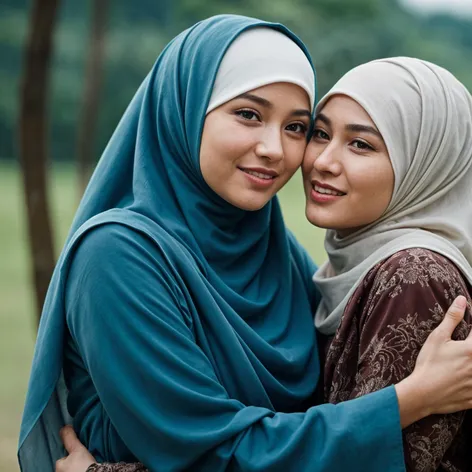 Indonesian hijab women hugging