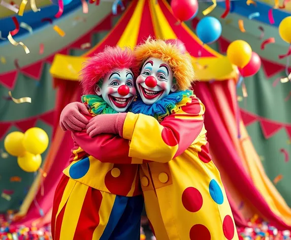 clowns hugging