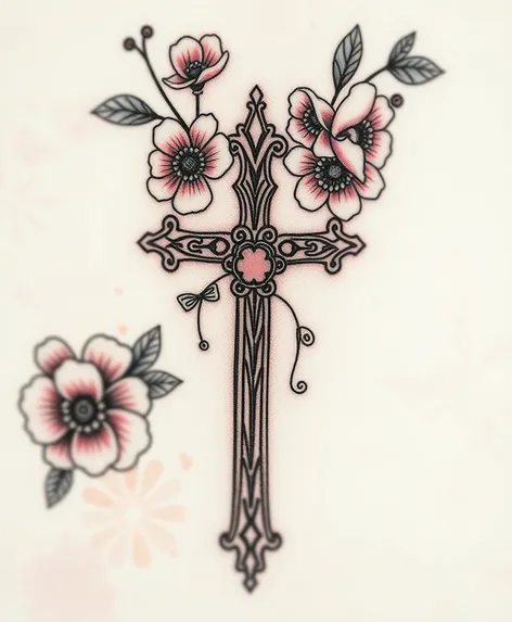 cross tattoos flowers