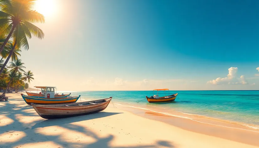 tropical beach fishing boats