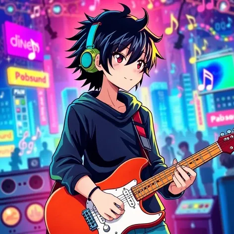 holding guitar anime psoe