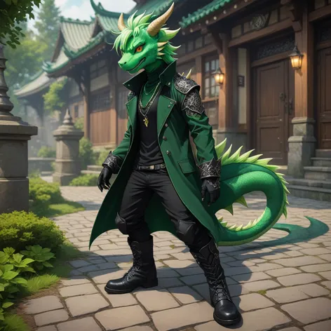 Anthro green male dragon