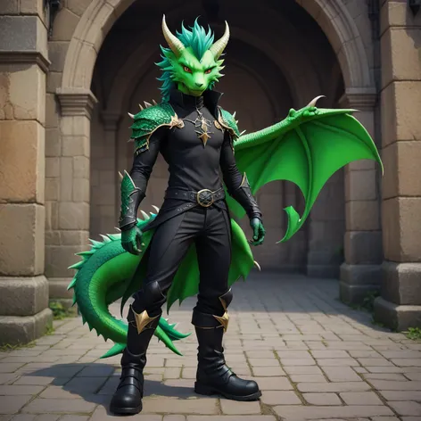 Anthro green male dragon