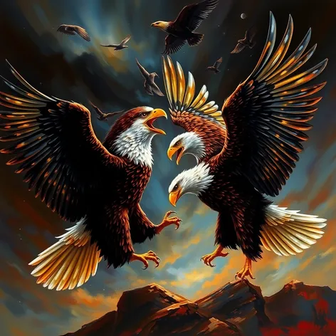 two eagles fitghing falling