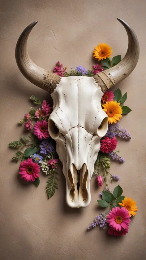 cow skull with flowers