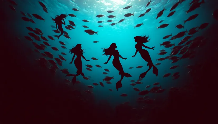 silhouette mermaids png swimming