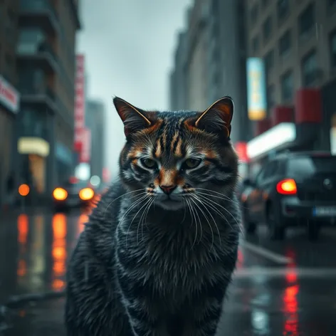 sad cat in rain