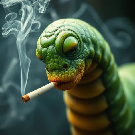 green worm with cigarette