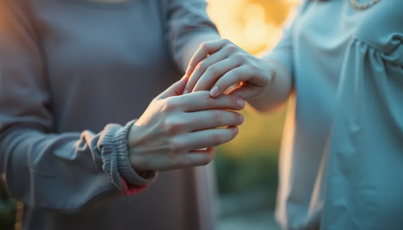 two women touching hands