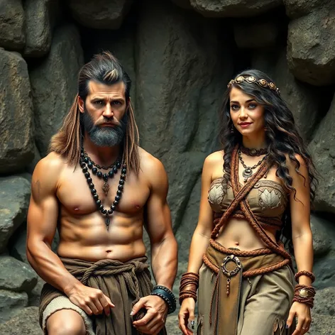 beautiful woman and caveman