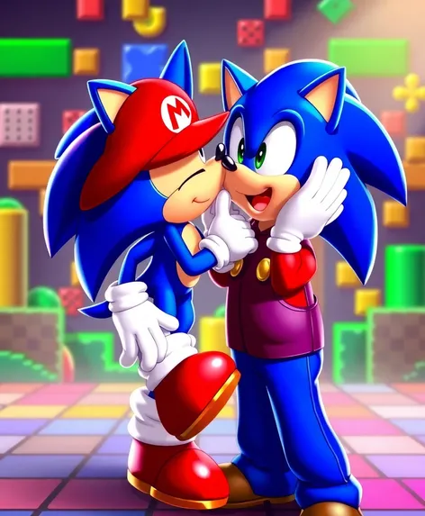 sonic mario kissing