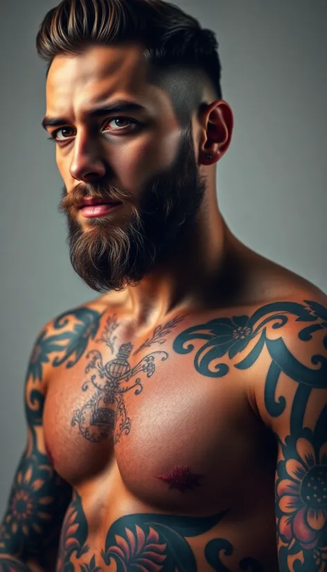 male model beard tattoos