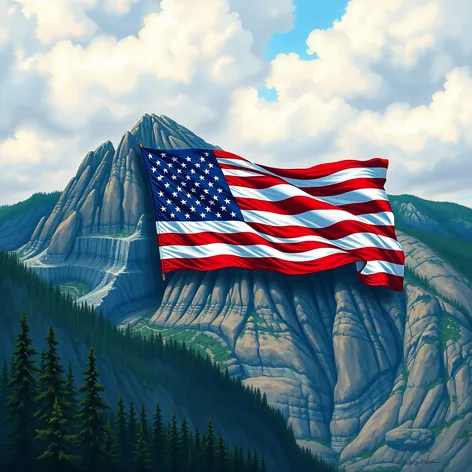 american flag on mountain