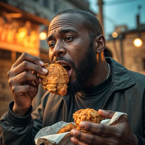 black guy eating chicken