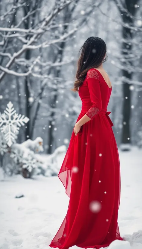 red dress in snow