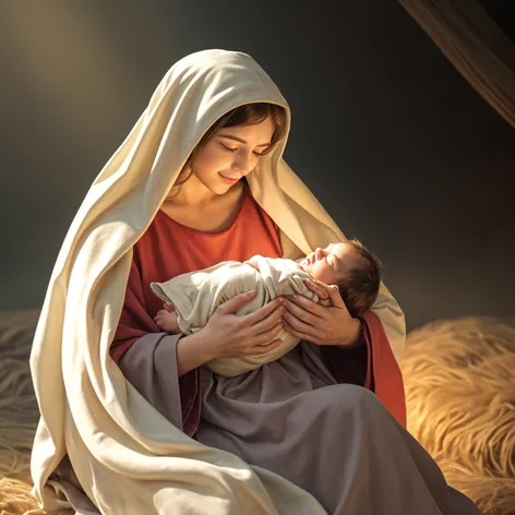 Mary holding newborn jesus