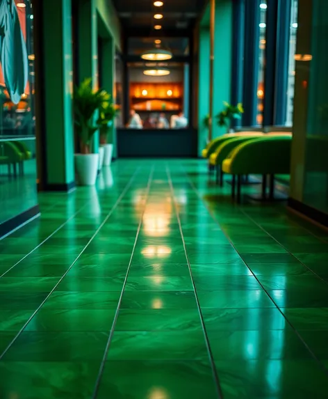 green floor tiles