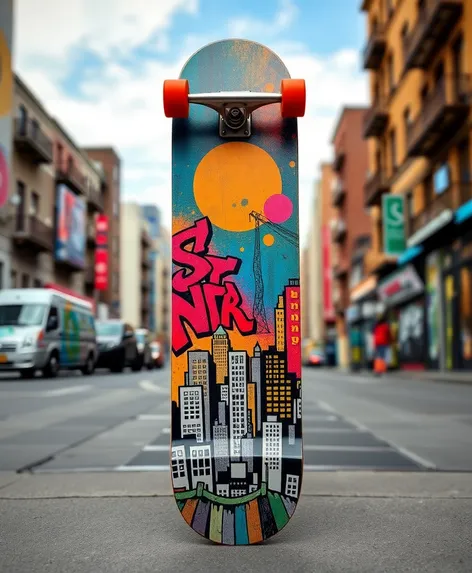 skateboard with city design