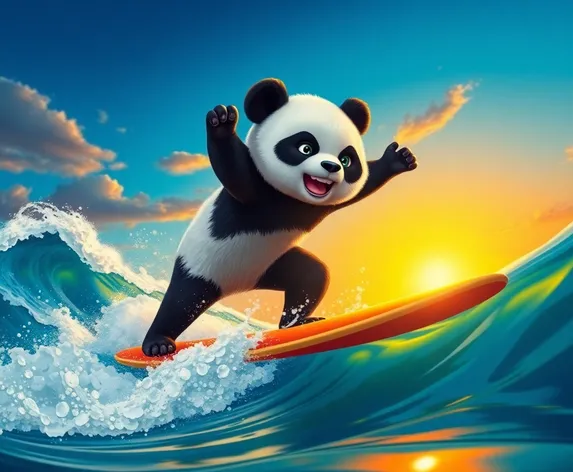 a panda surfing a