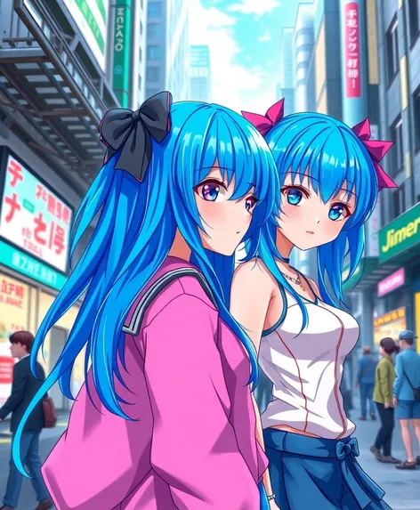 anime girls with blue