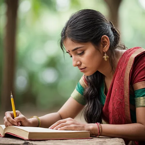 Indian girl writing book