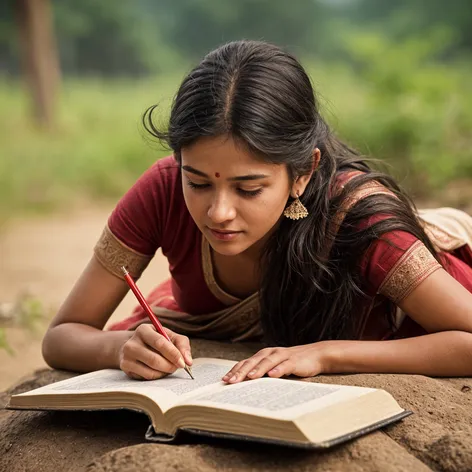 Indian girl writing book