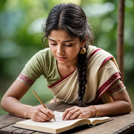 Indian girl writing book