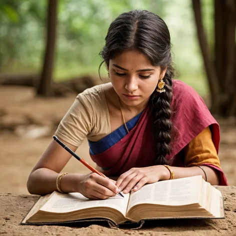 Indian girl writing book