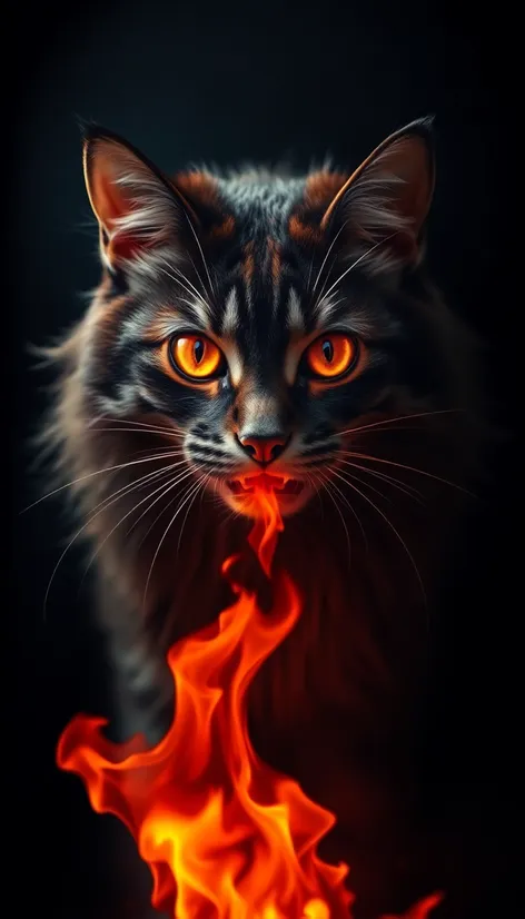 cat breathing fire