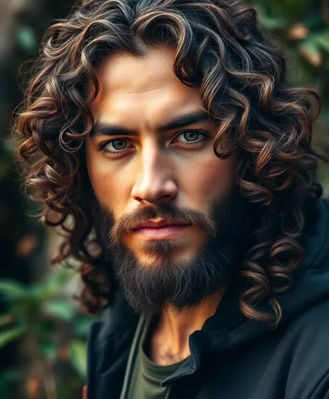 male curly long hair