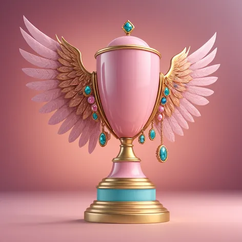 pink trophy with feathers