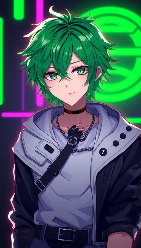 green hair anime boy