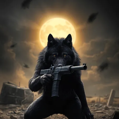 black wolf at war