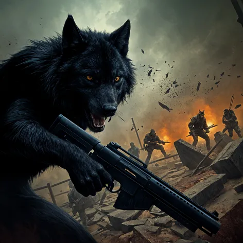 black wolf at war